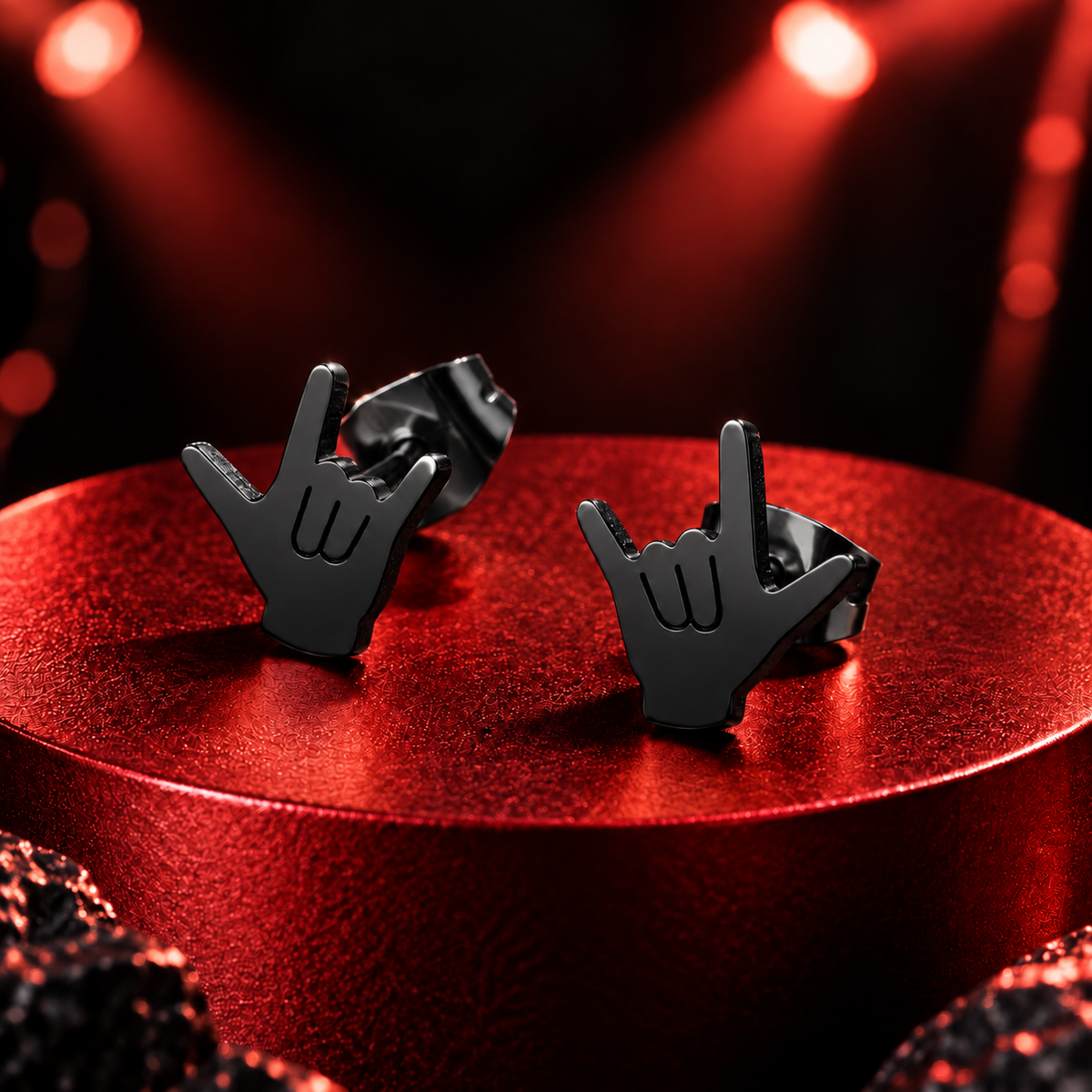 Black Mini Metal Hands Stud Earrings (316L Stainless Steel)