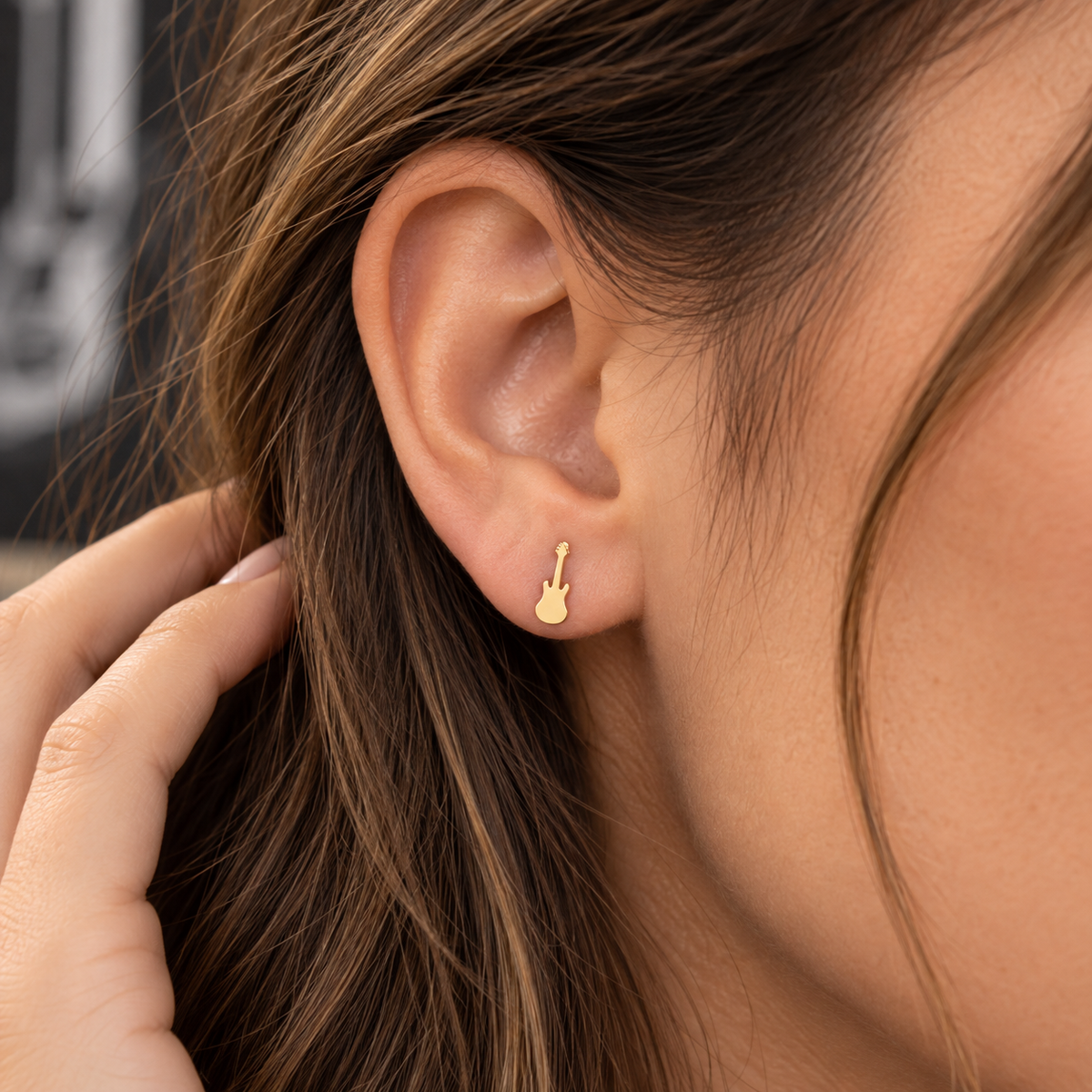 Gold Plated Mini Guitar Stud Earrings (316L Stainless Steel)