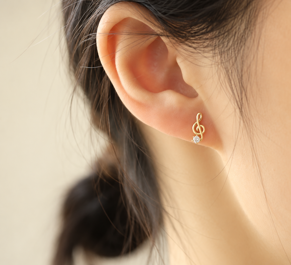 Gold Mini Violin and Rhinestone Treble Clef Earrings (Pair)