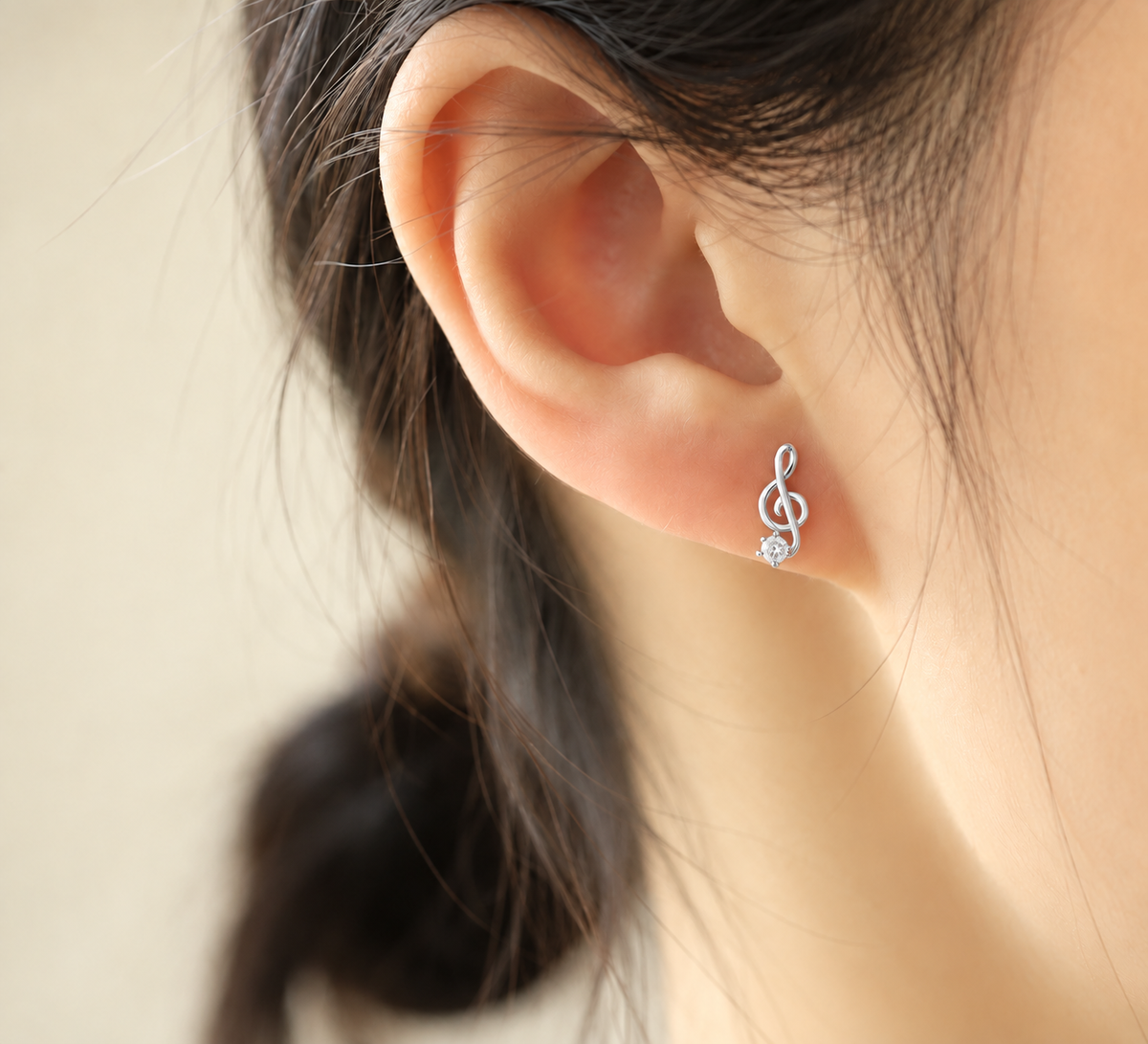 Silver Mini Violin and Rhinestone Treble Clef Earrings (Pair)
