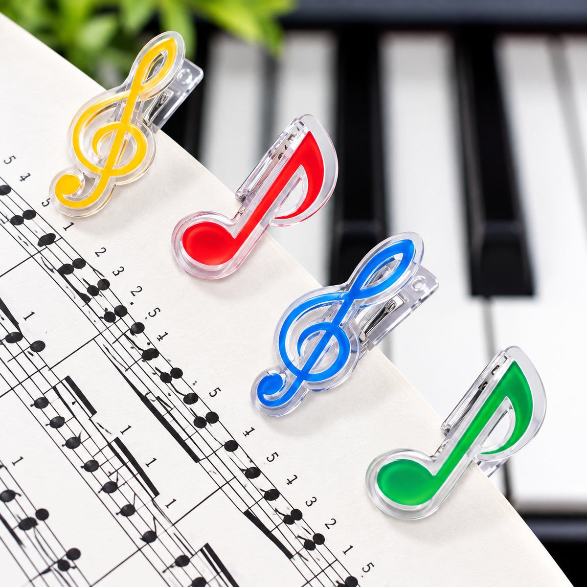 Treble Clef & Music Note Book Clips - 4 Piece Set (Mixed Colours)
