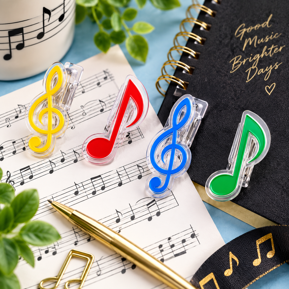 Treble Clef & Music Note Book Clips - 4 Piece Set (Mixed Colours)