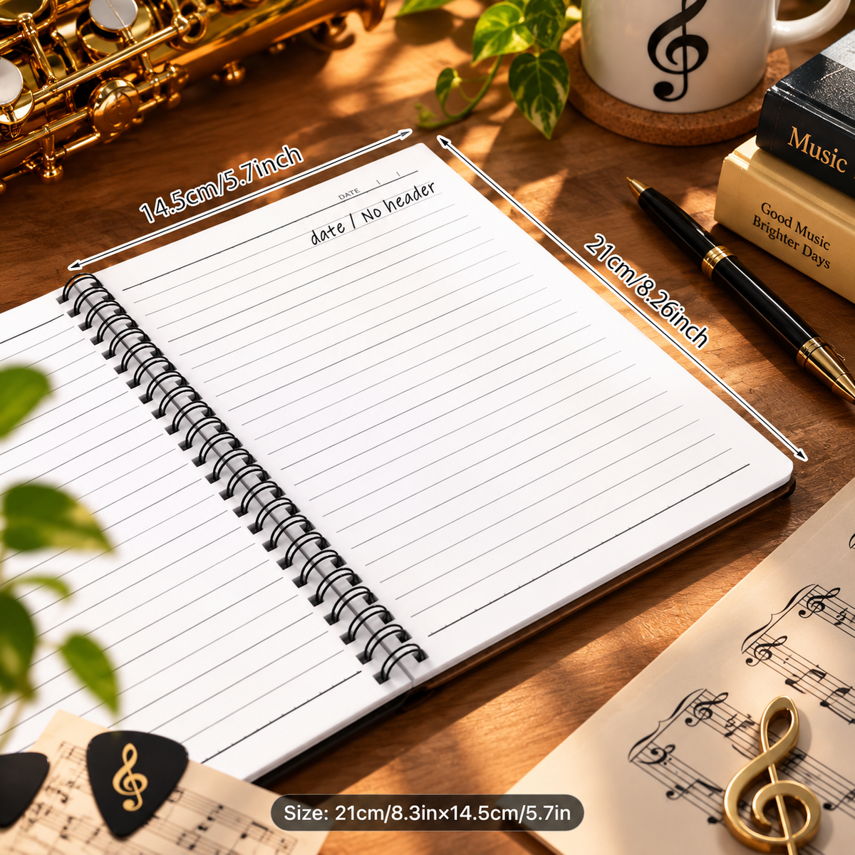A5 Saxophone Spiral Music Notebook (100 Pages)