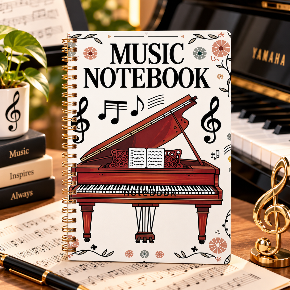 A5 Grand Piano Spiral Notebook (100 Pages)