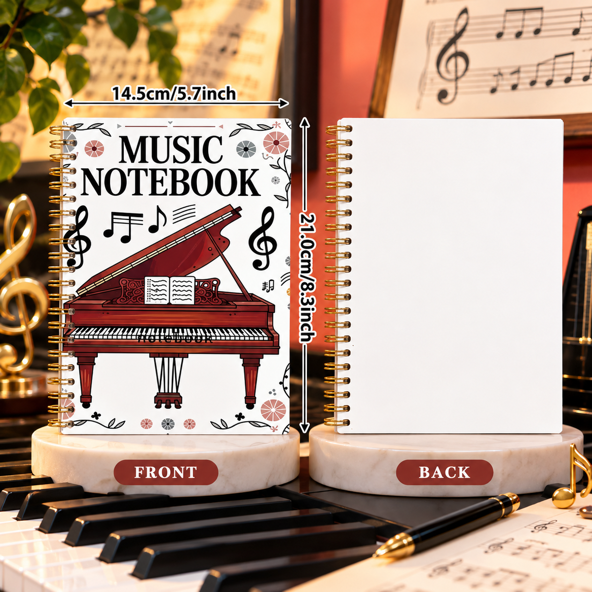 A5 Grand Piano Spiral Notebook (100 Pages)