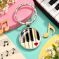 Silver Glass Piano Keys and Heart Keyring