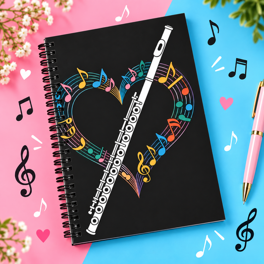 A5 Flute and Heart Spiral Notebook (100 Pages)