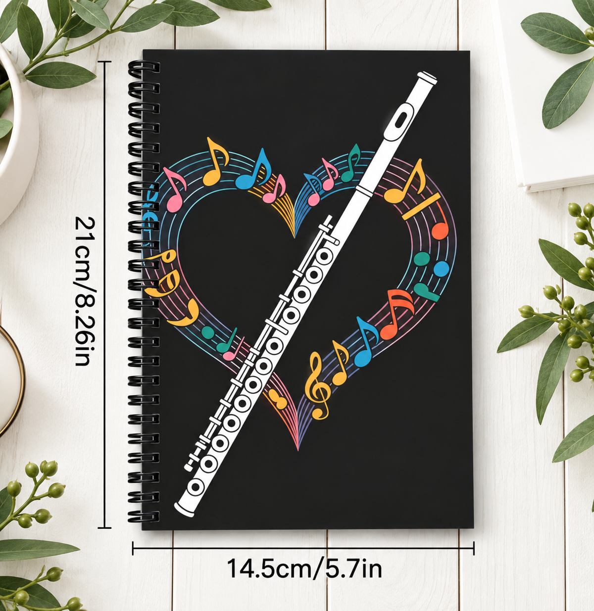 A5 Flute and Heart Spiral Notebook (100 Pages)