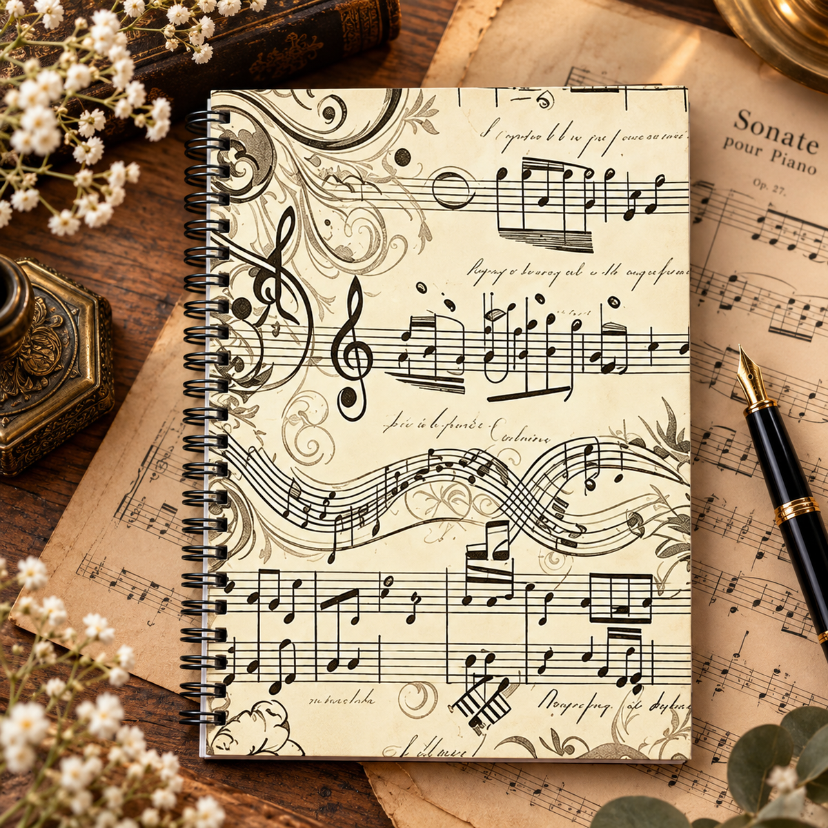 A5 Vintage Sheet Music Notebook (100 Pages)