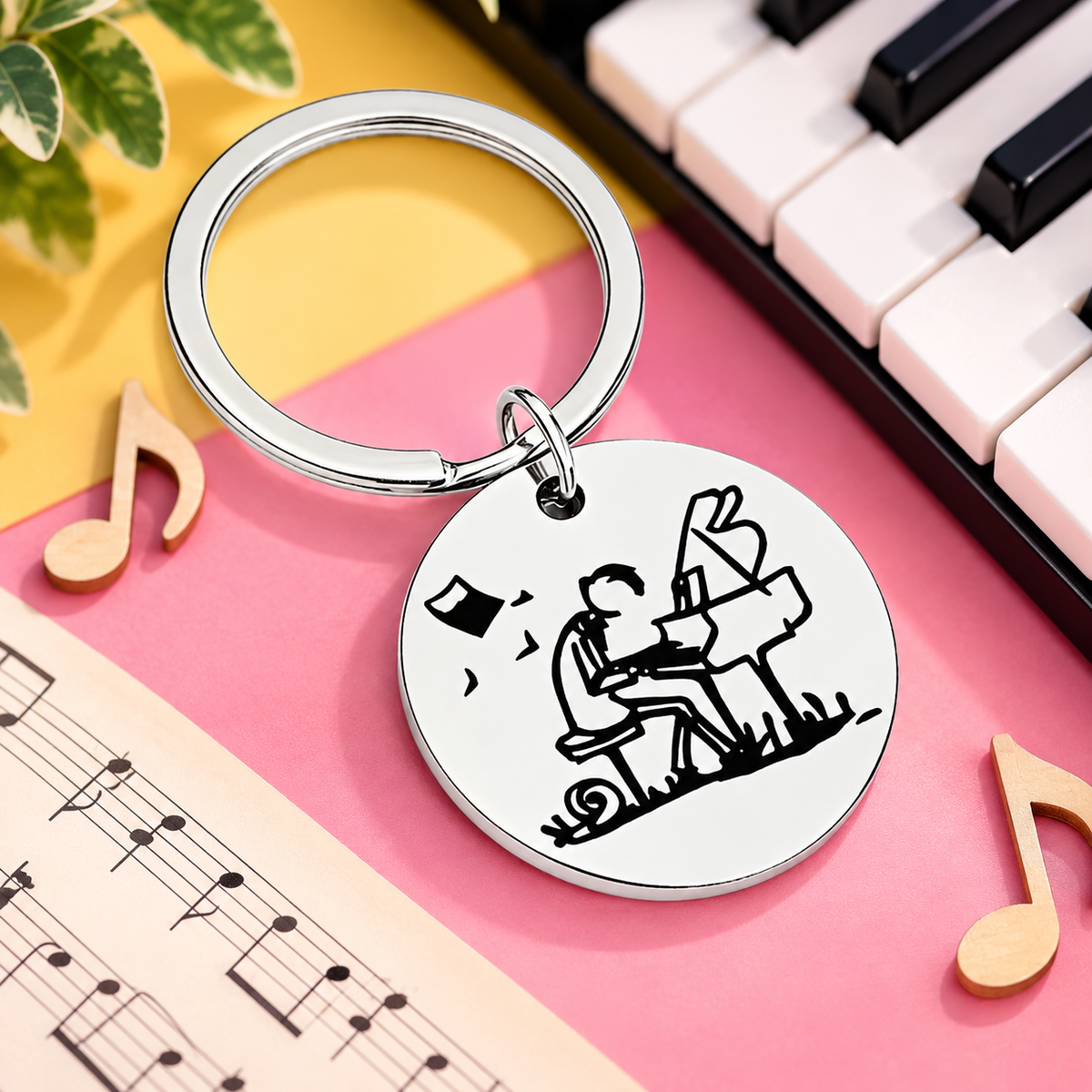 Piano Player Stainless Steel Keyring