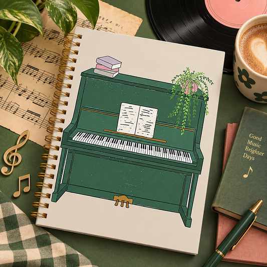 A5 Retro Green Upright Piano Spiral Notebook (100 Pages)