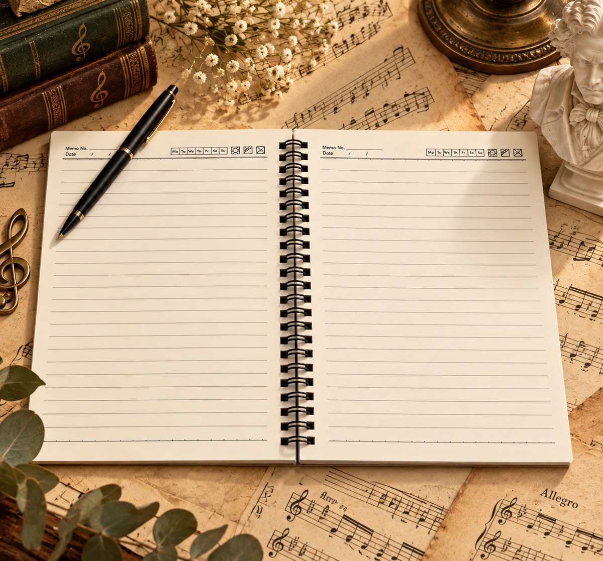 A5 Retro Green Upright Piano Spiral Notebook (100 Pages)