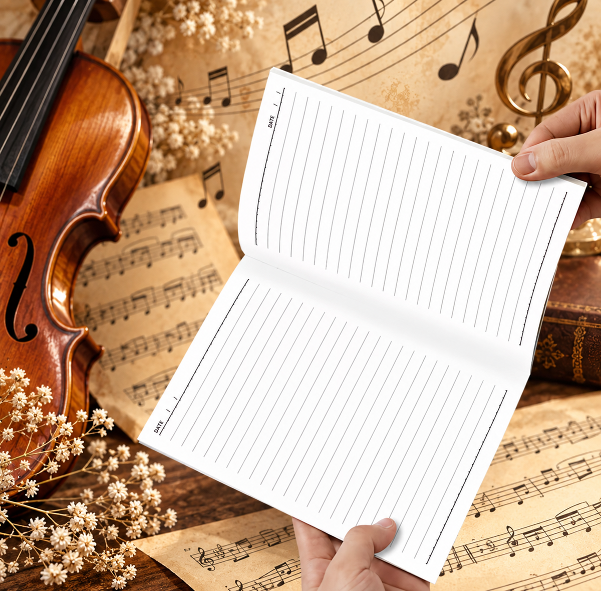 Vintage Violin Style Notebook (100 pages)
