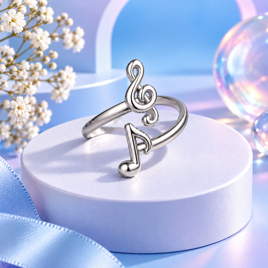 Silver Treble and Note Adjustable Ring