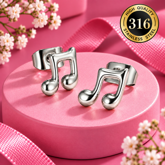 Mini Music Note Hypoallergenic Silver Stud Earrings (Pair)
