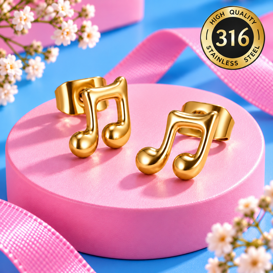 Mini Music Note Hypoallergenic Gold Stud Earrings (Pair)