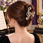 Large Gold Treble Clef Rhinestone Butterfly Hairclip with Pearl Accent