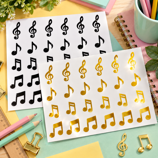 Gold Foil and Black Flecked Matte Music Sticker Sheet Set – 96 Stickers