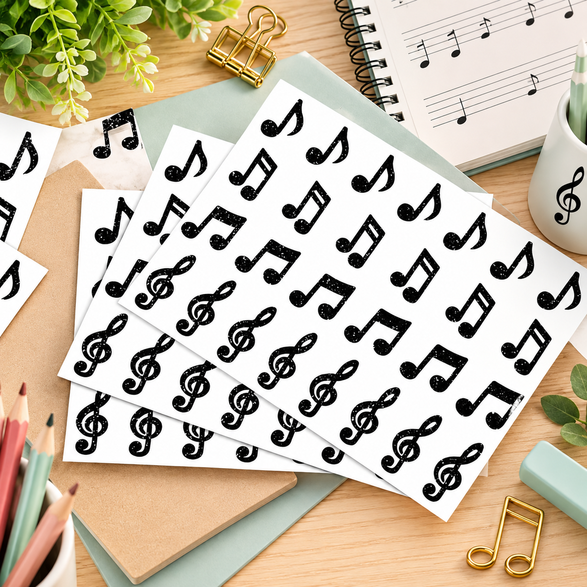 Gold Foil and Black Flecked Matte Music Sticker Sheet Set – 96 Stickers