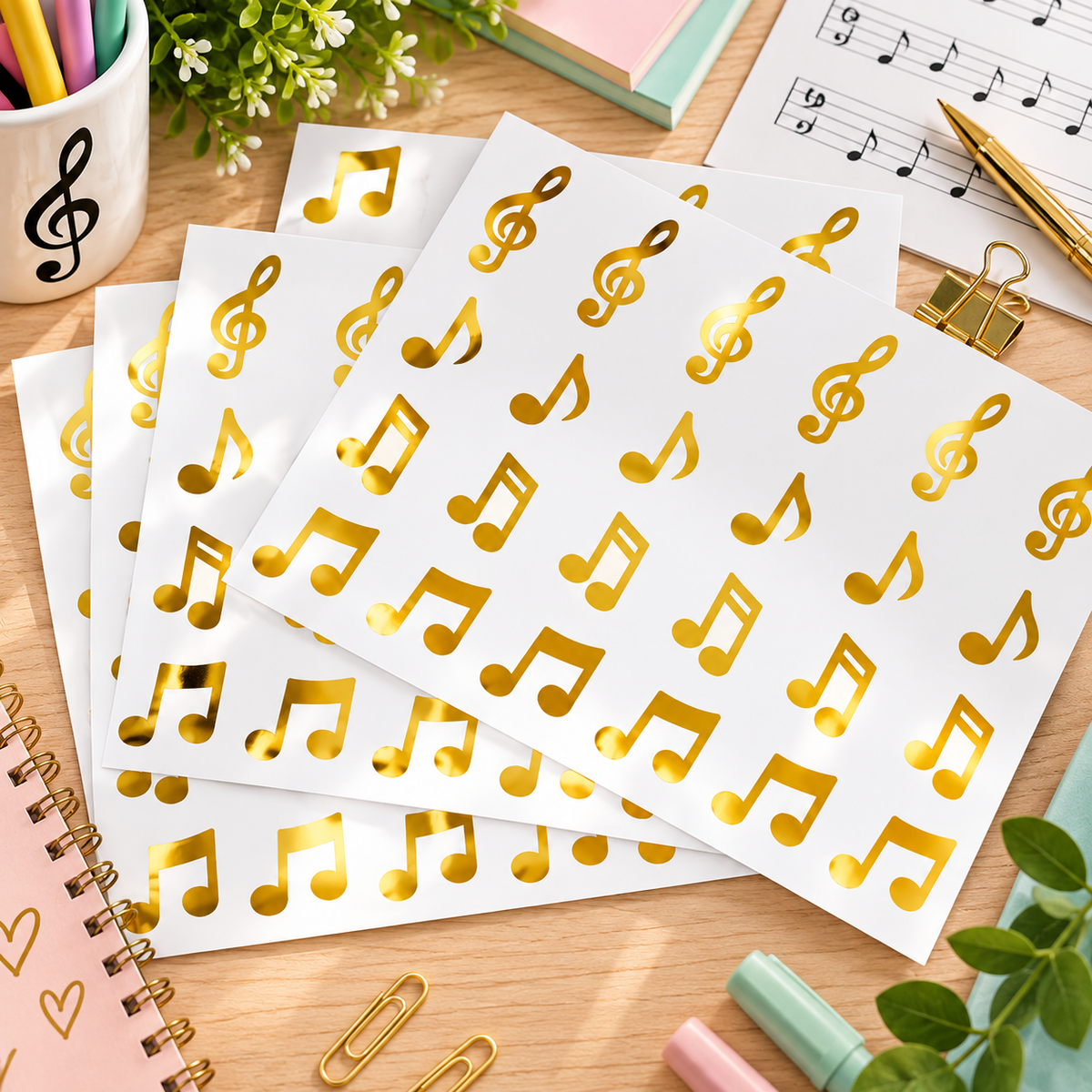 Gold Foil and Black Flecked Matte Music Sticker Sheet Set – 96 Stickers