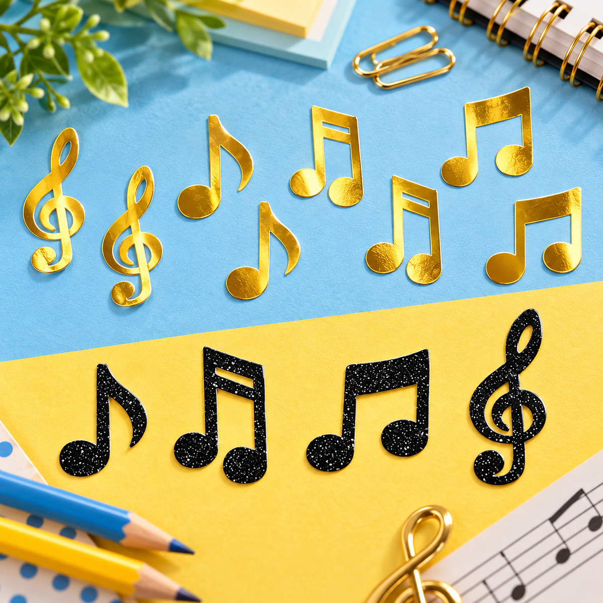 Gold Foil and Black Flecked Matte Music Sticker Sheet Set – 96 Stickers