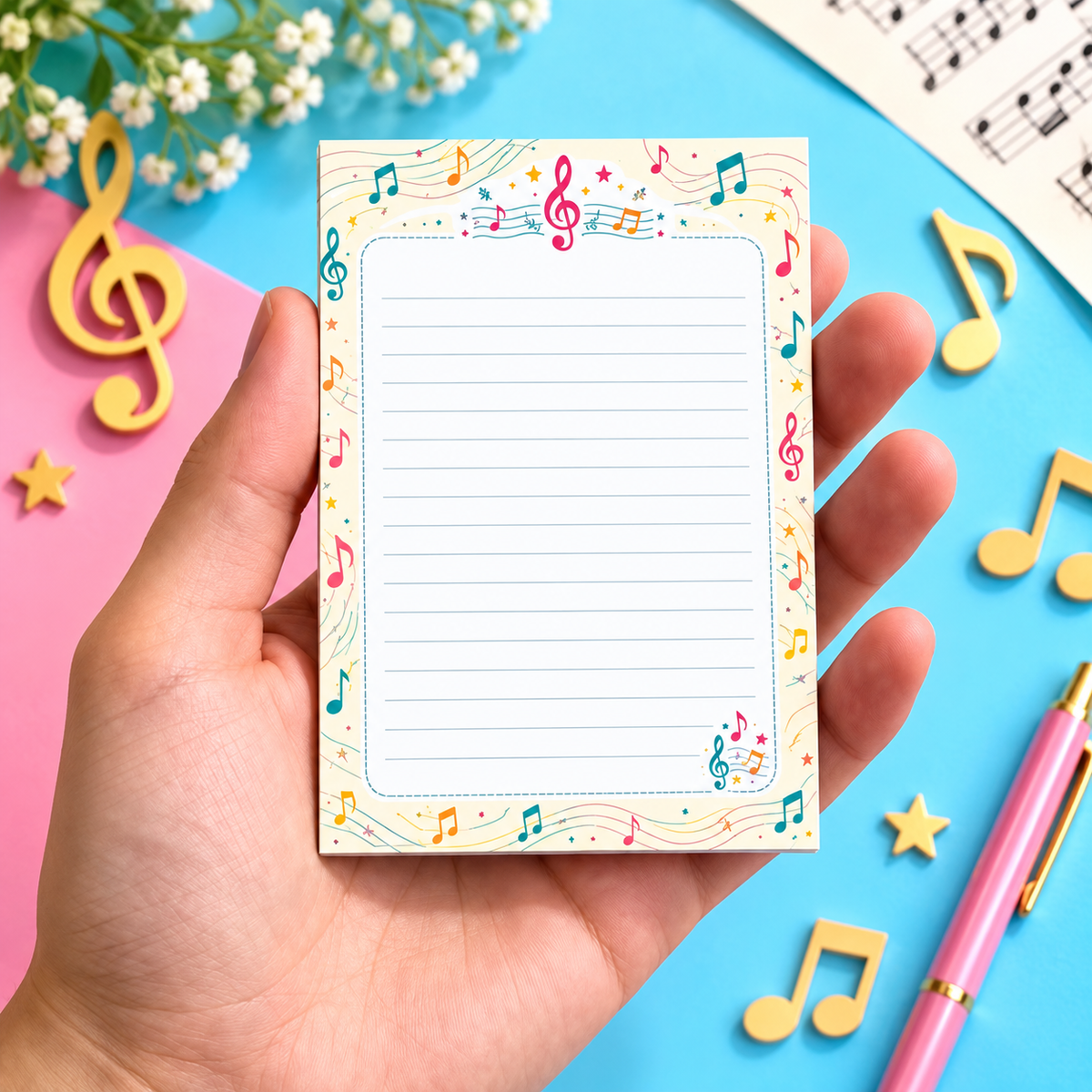 A7 Music Note Border Rectangle Lined Memo Pad (50 Sheets)