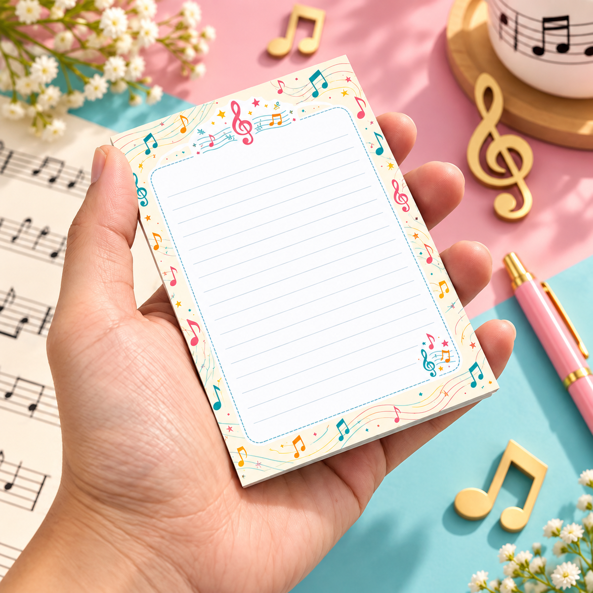 A7 Music Note Border Rectangle Lined Memo Pad (50 Sheets)