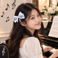 Piano Key Bow Clip with Silver Rhinestone Treble Clef - 2 Piece Set
