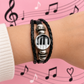 Adjustable Piano Key Bracelet with Glass Charm (Black)