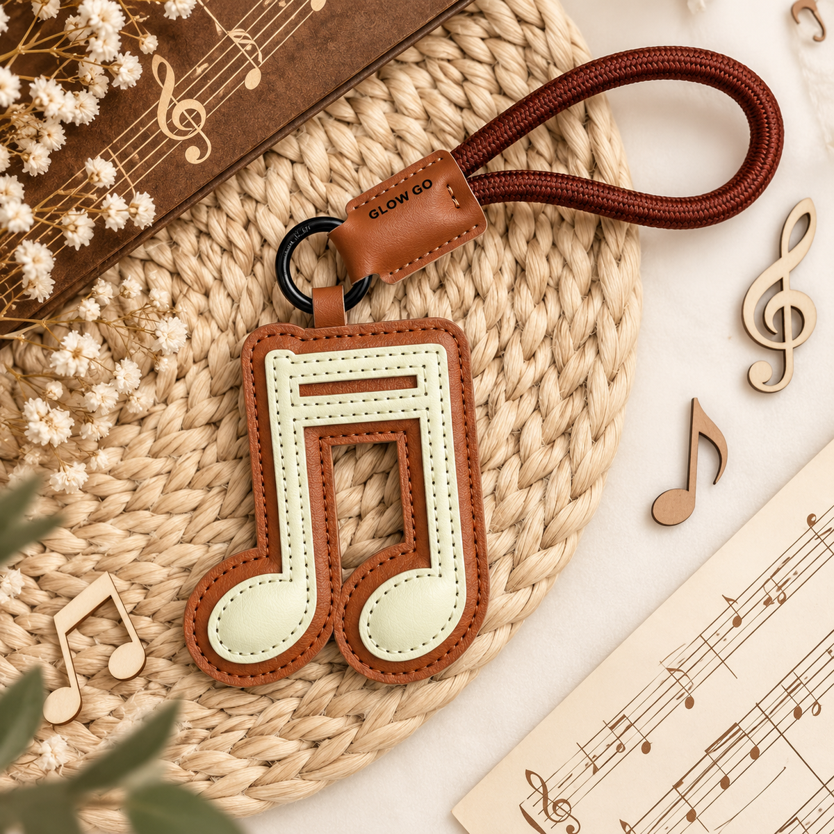 Faux Leather Music Note Bag Charm & Keyring - Brown