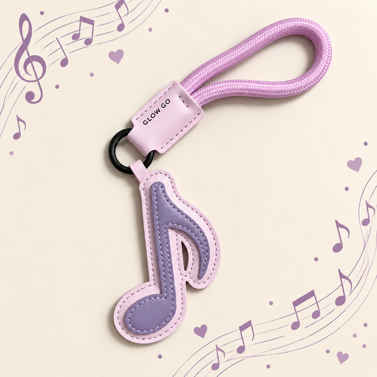 Faux Leather Music Note Bag Charm & Keyring - Purple