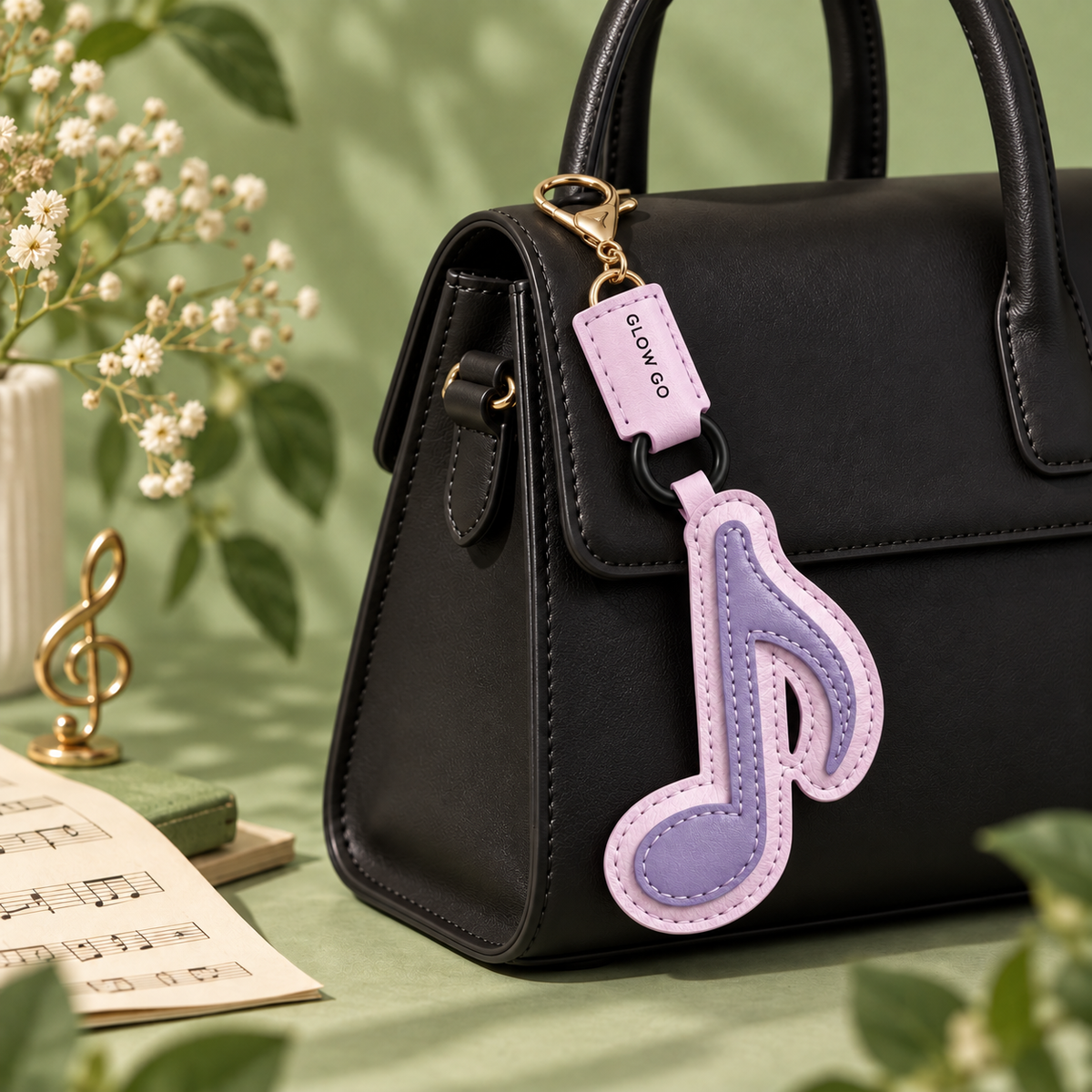 Faux Leather Music Note Bag Charm & Keyring - Purple