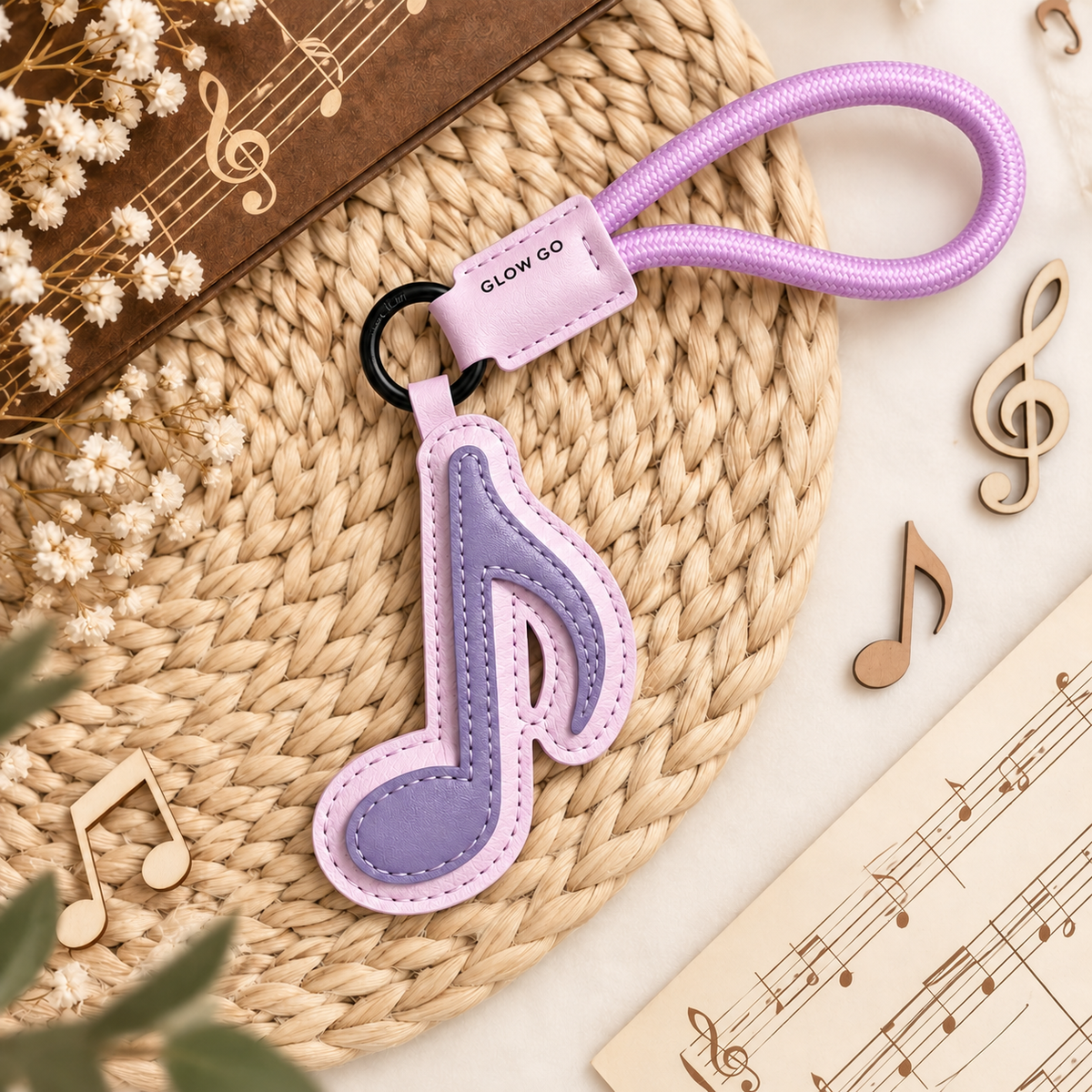 Faux Leather Music Note Bag Charm & Keyring - Purple