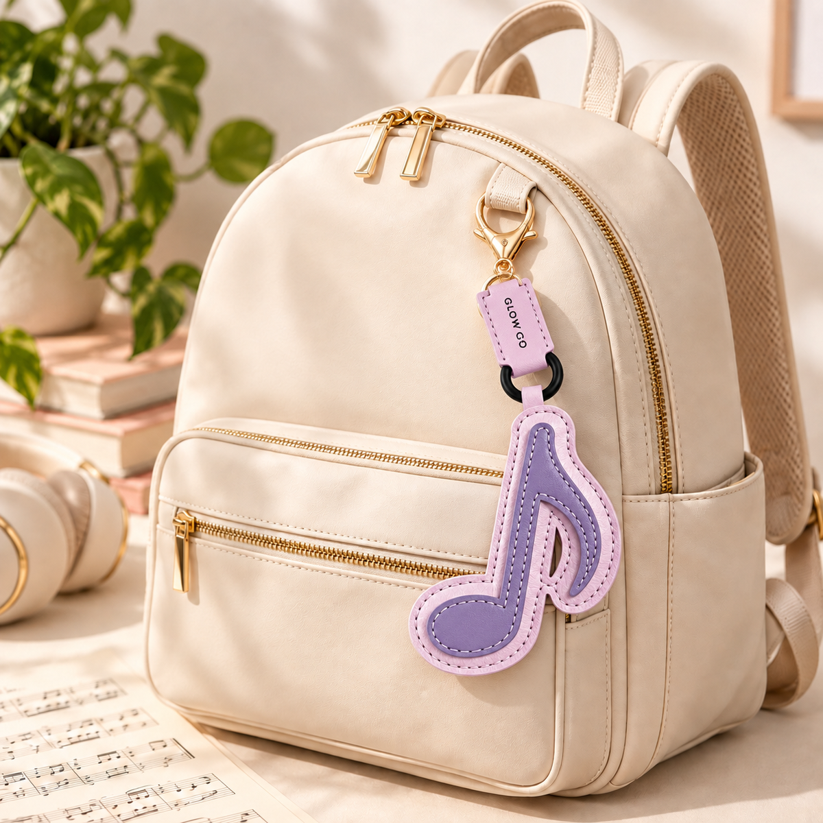 Faux Leather Music Note Bag Charm & Keyring - Purple