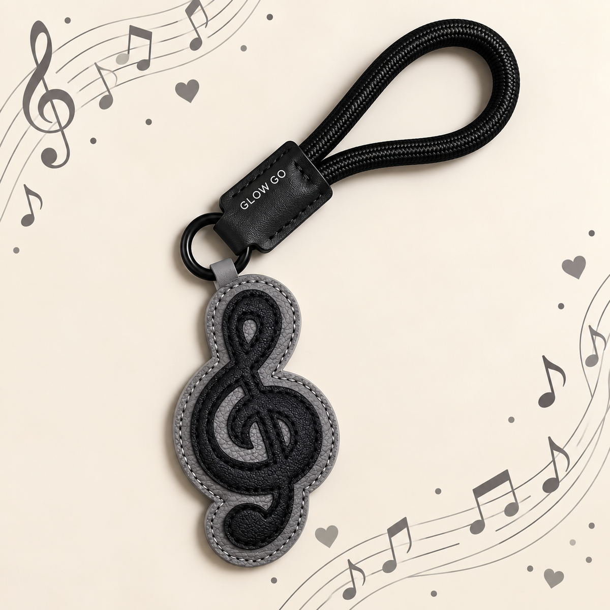 Faux Leather Music Note Bag Charm & Keyring - Black