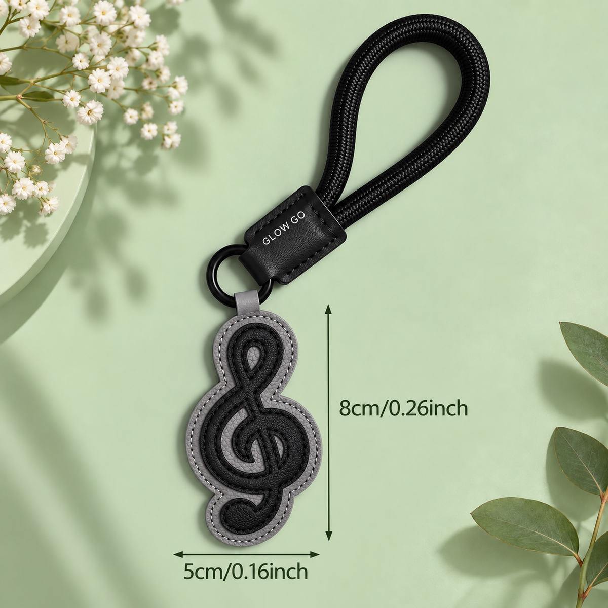 Faux Leather Music Note Bag Charm & Keyring - Black