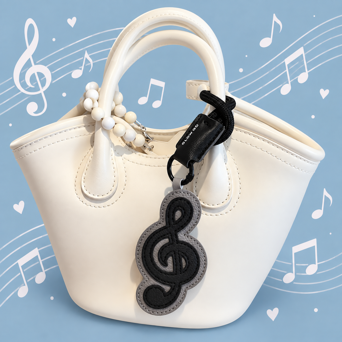 Faux Leather Music Note Bag Charm & Keyring - Black