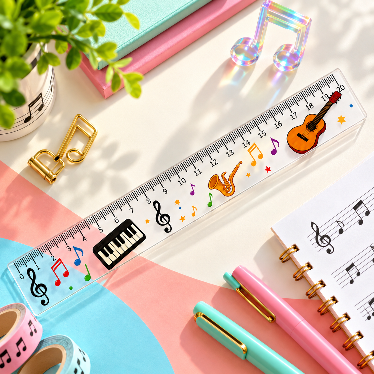 20cm Acrylic Musical Ruler (Instruments & Music Notes)