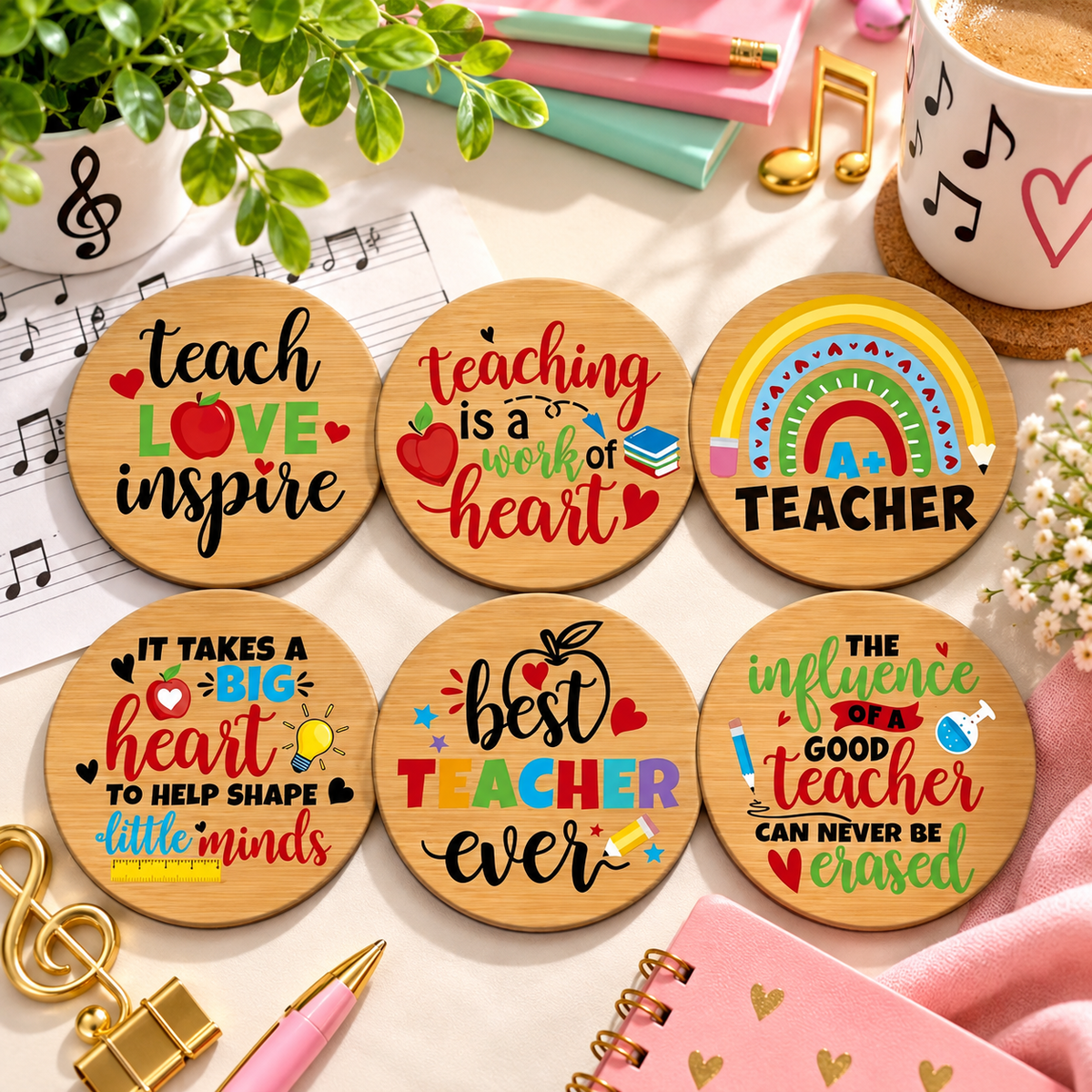 Teacher Inspiration Wooden Coasters – Set of 6