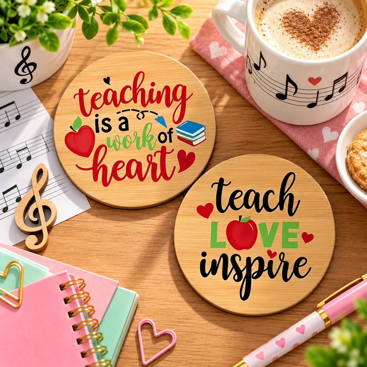 Teacher Inspiration Wooden Coasters – Set of 6