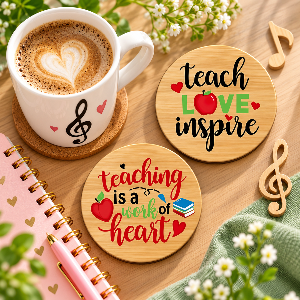 Teacher Inspiration Wooden Coasters – Set of 6