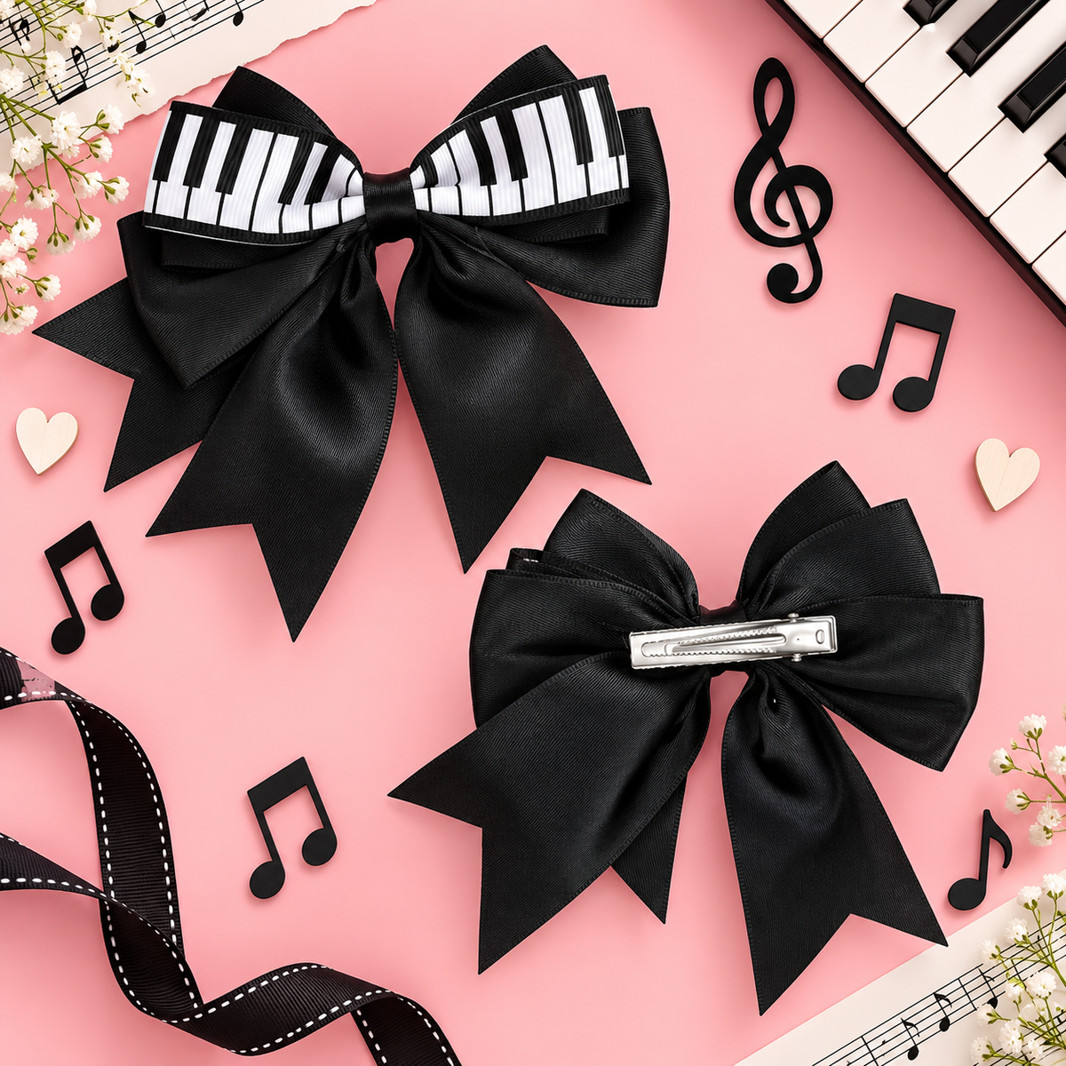 Black and White Piano Bow Clip