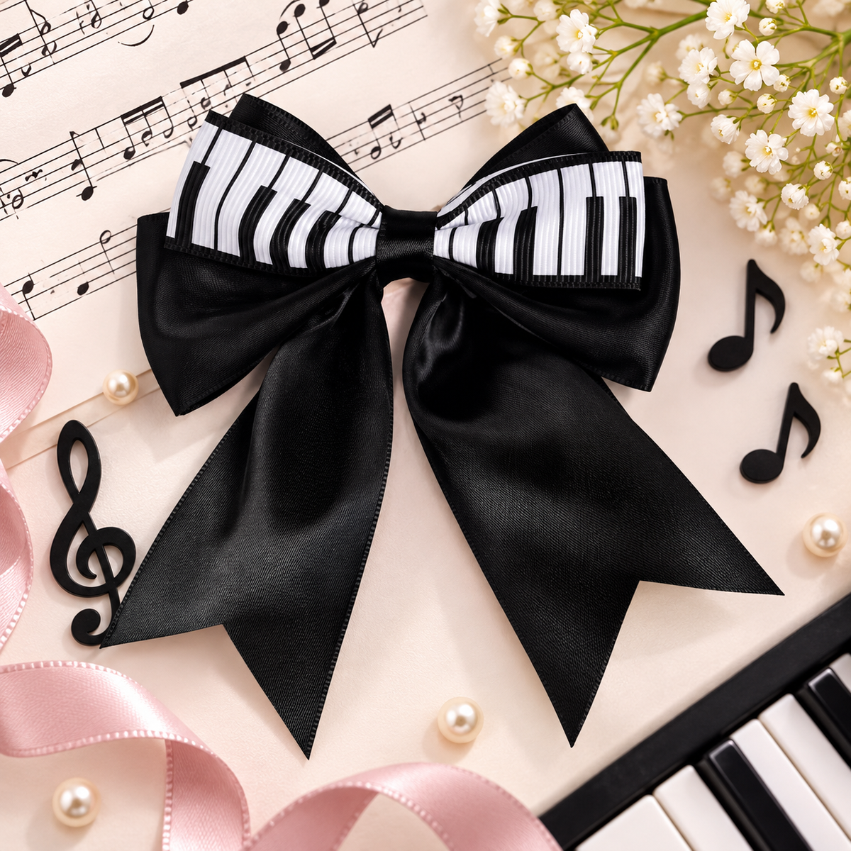 Black and White Piano Bow Clip