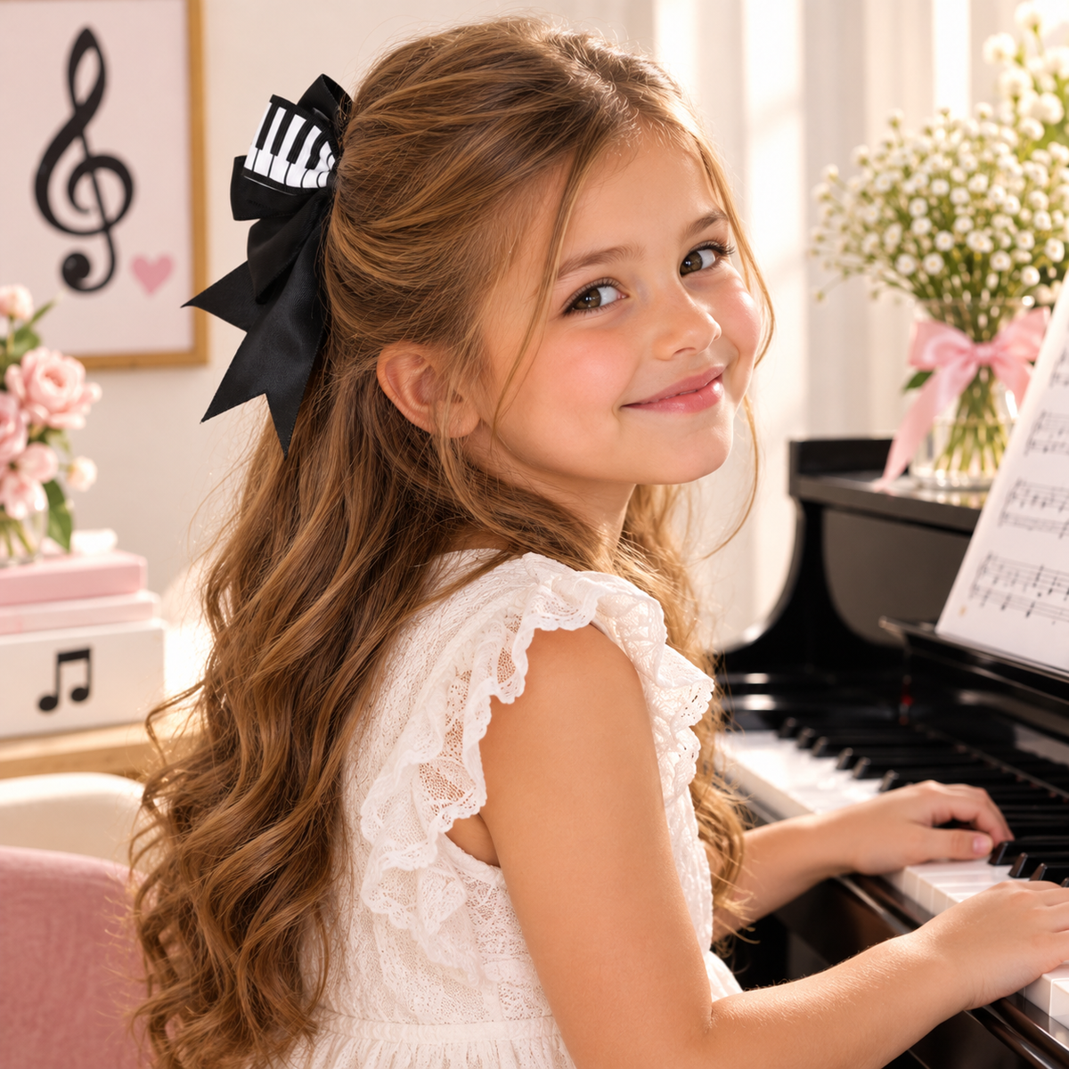 Black and White Piano Bow Clip