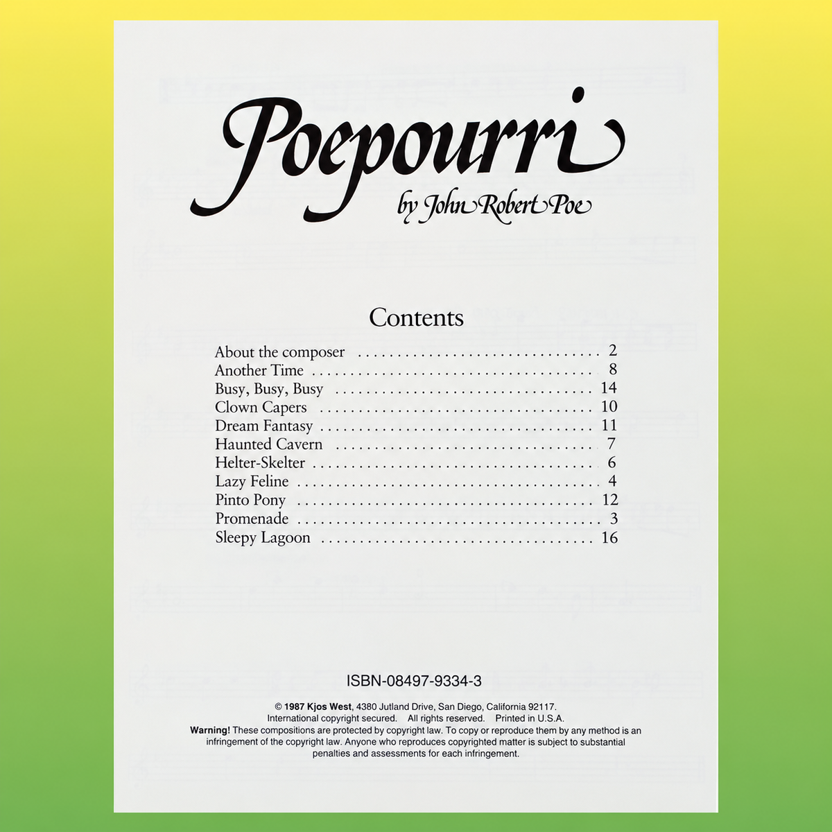 John Robert Poe  - Poepourri For Piano Book