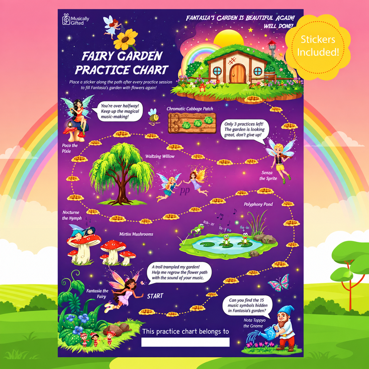 Musically Gifted - Fairy Garden A3 Music Practice Chart with Stickers