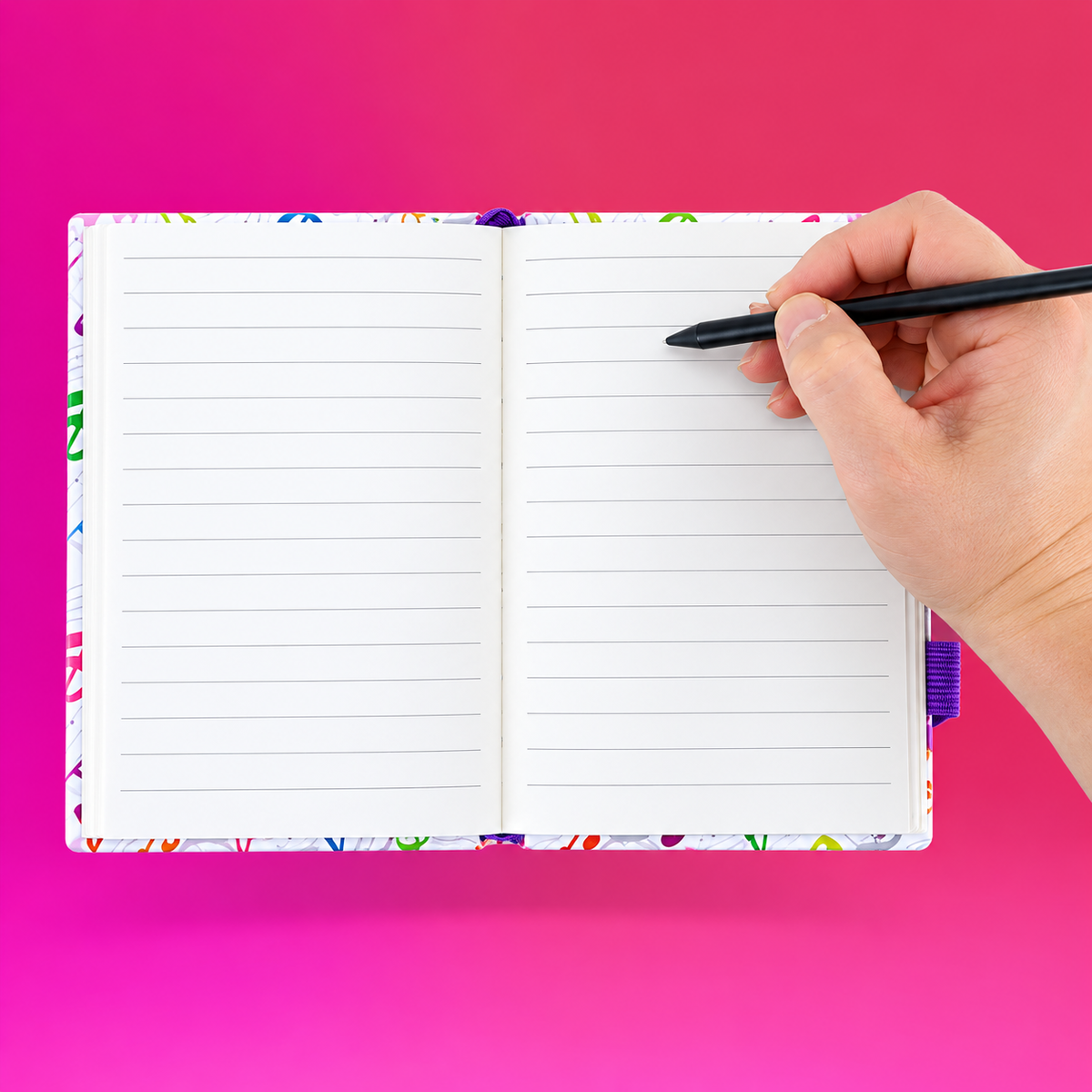 A6 Notebook with Colourful Treble Clefs and Elastic Band