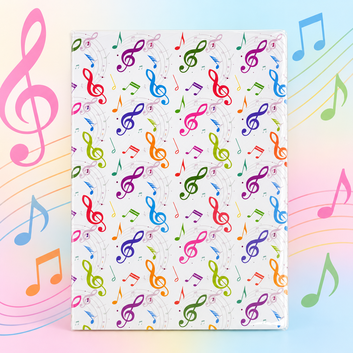 Colourful Music Notes and Treble Clefs A4 Display Folder with 20 Clear Pockets