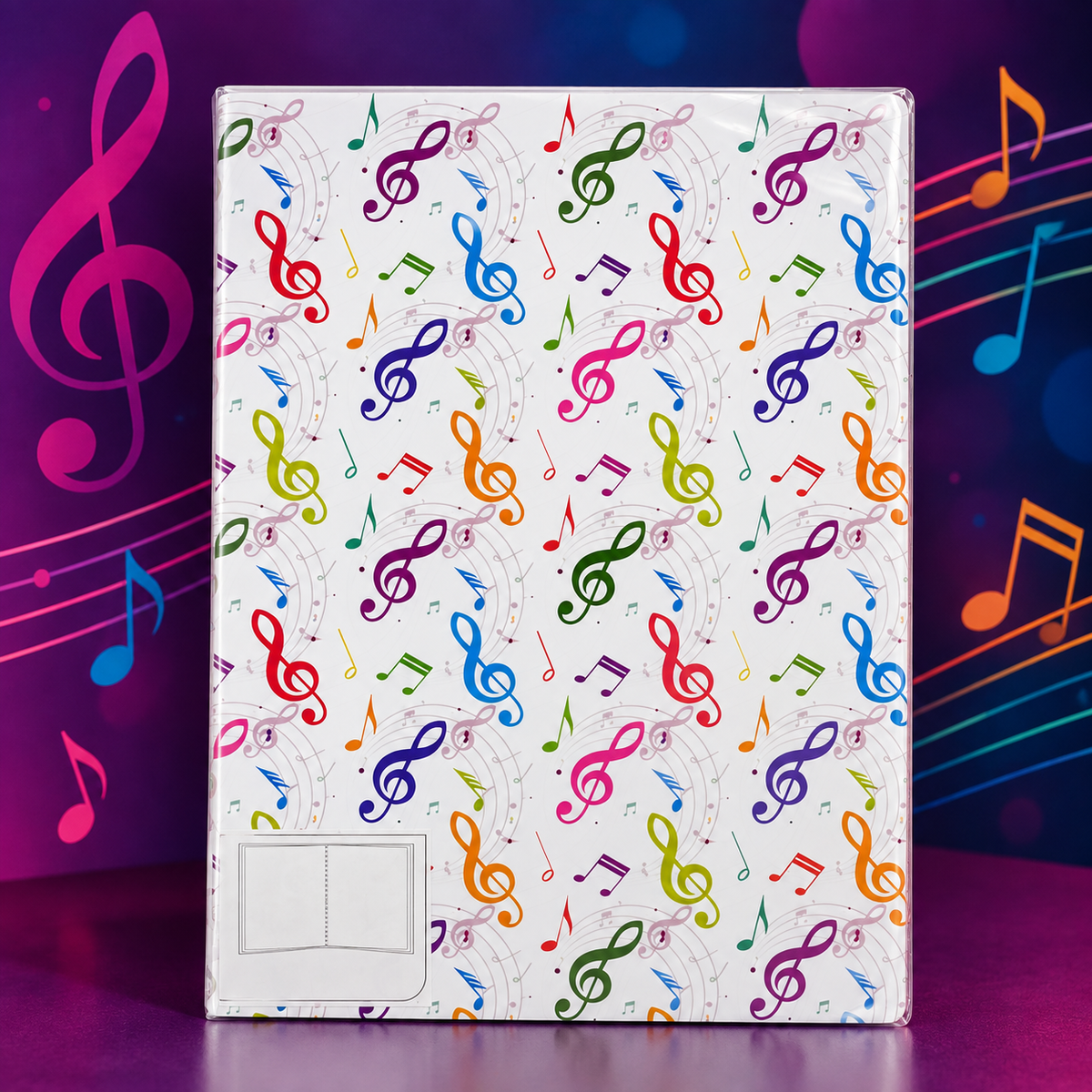 Colourful Music Notes and Treble Clefs A4 Display Folder with 20 Clear Pockets