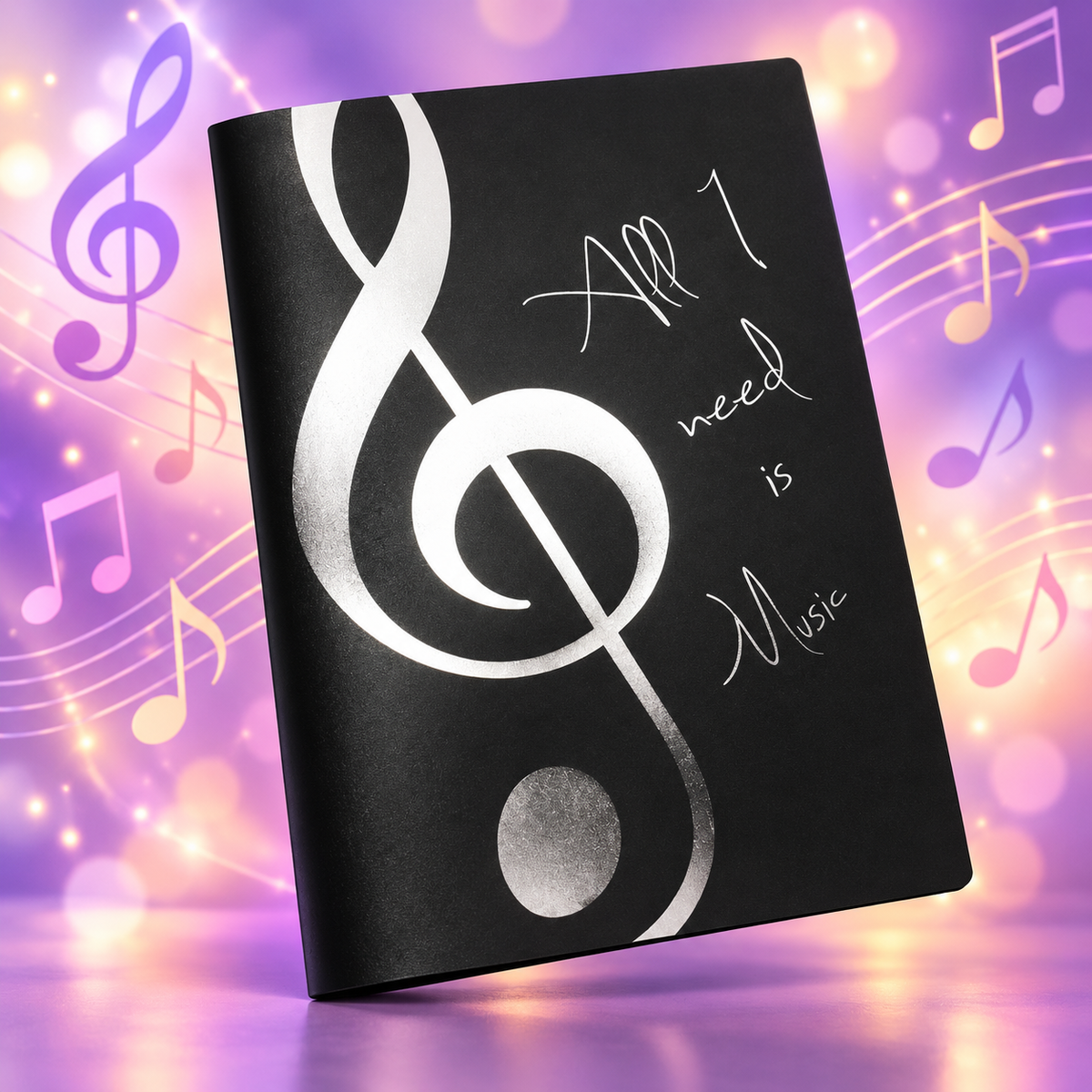 All I Need is Music - Silver Treble Clef A4 Display Folder with 20 Clear Pockets